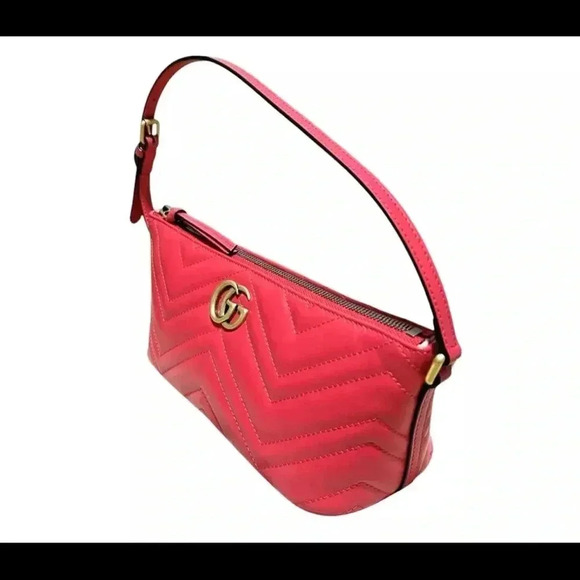 NWT GUCCI GG Marmont Small Shoulder Bag Red Matelassé Chevron Leather - Picture 5 of 11
